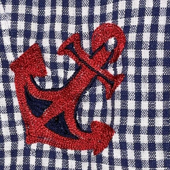 EUC Vintage 90s Santoria Blue Gingham Anchor Embroidered Cotton Linen Vest Small - Picture 3 of 5